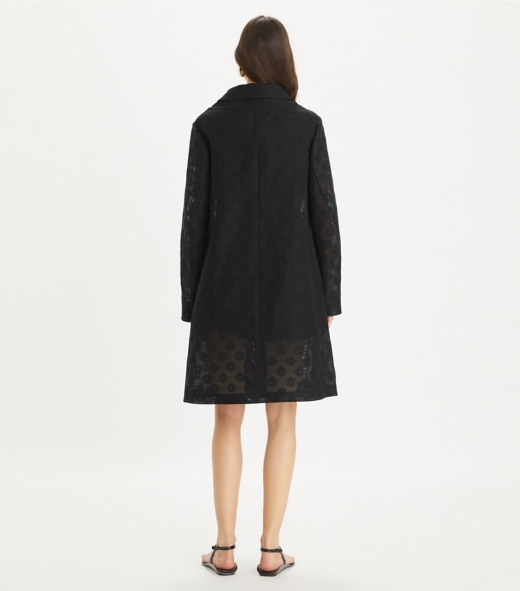 Tory Burch designer コート コットン＆リネン デイジーコート in Black on model back
