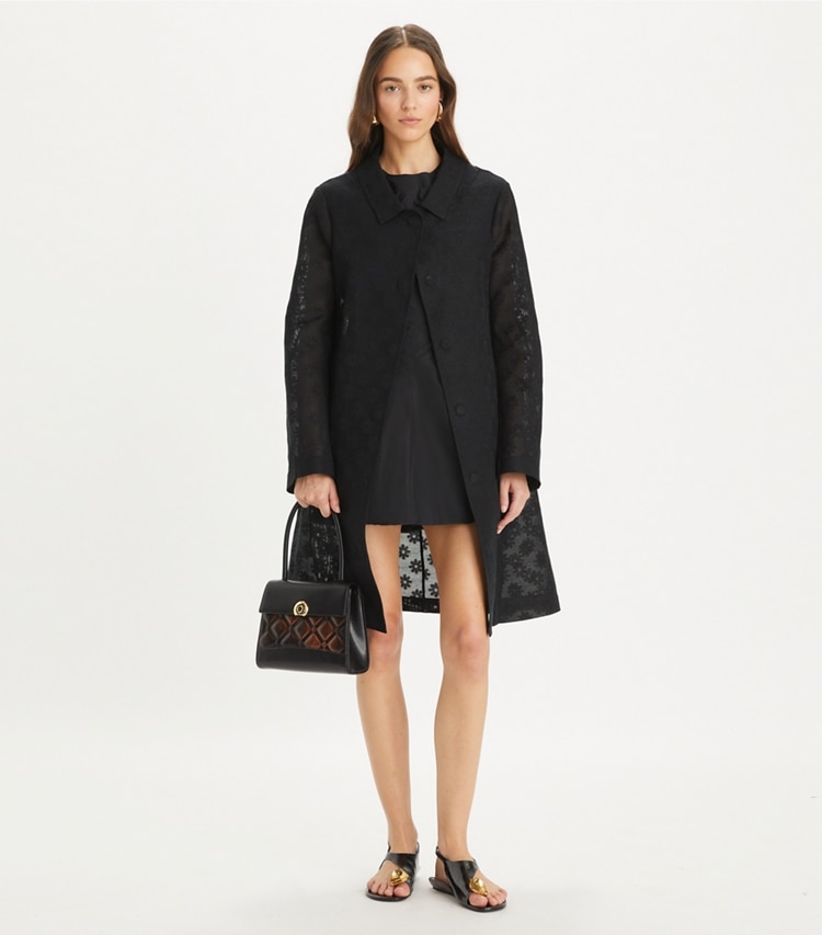 Tory Burch designer コート コットン＆リネン デイジーコート in Black モデル前面