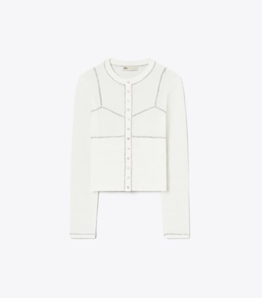 Tory Burch designer sweaters Cotton And Nylon Mesh Cardigan in White front