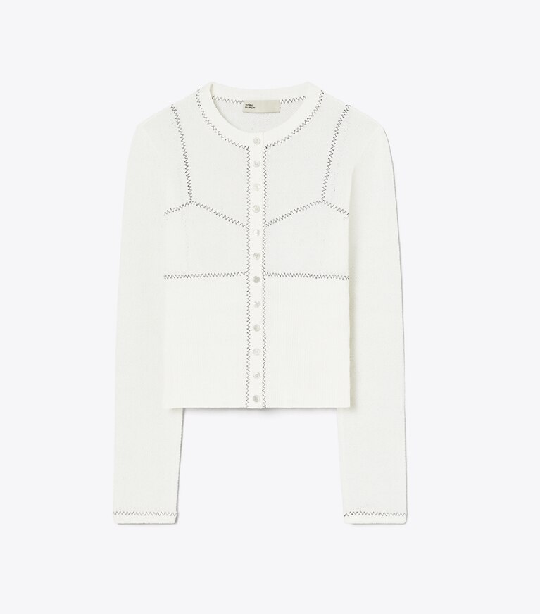 Tory Burch designer sweaters Cotton And Nylon Mesh Cardigan in White front