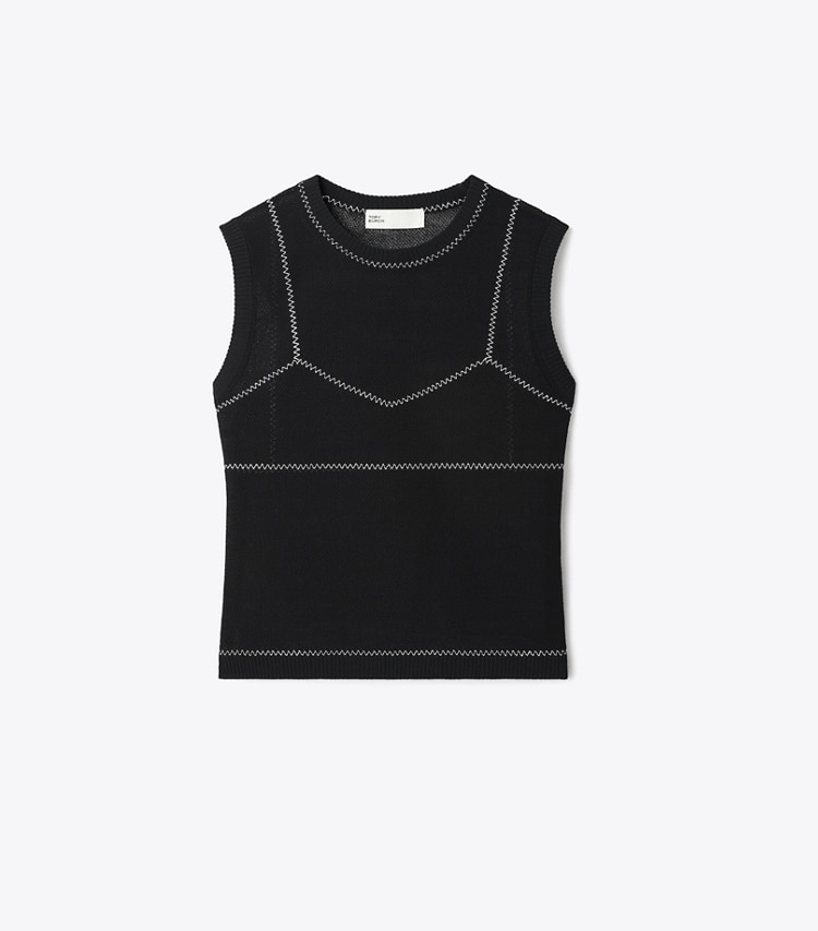 Tory Burch designer sweaters Cotton And Nylon Mesh Top in Black front