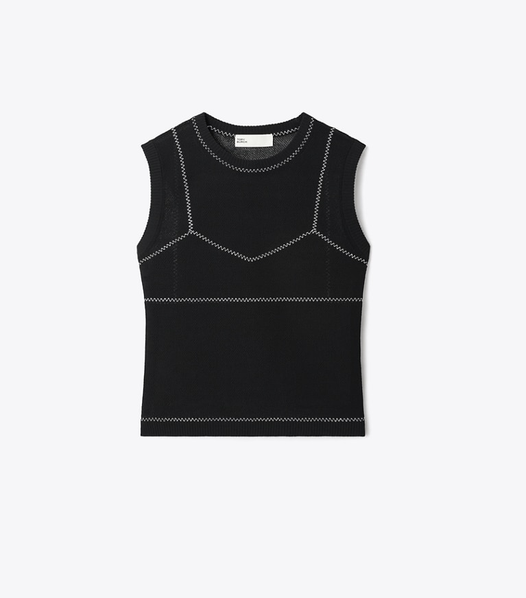 Tory Burch designer sweaters Cotton And Nylon Mesh Top in Black front