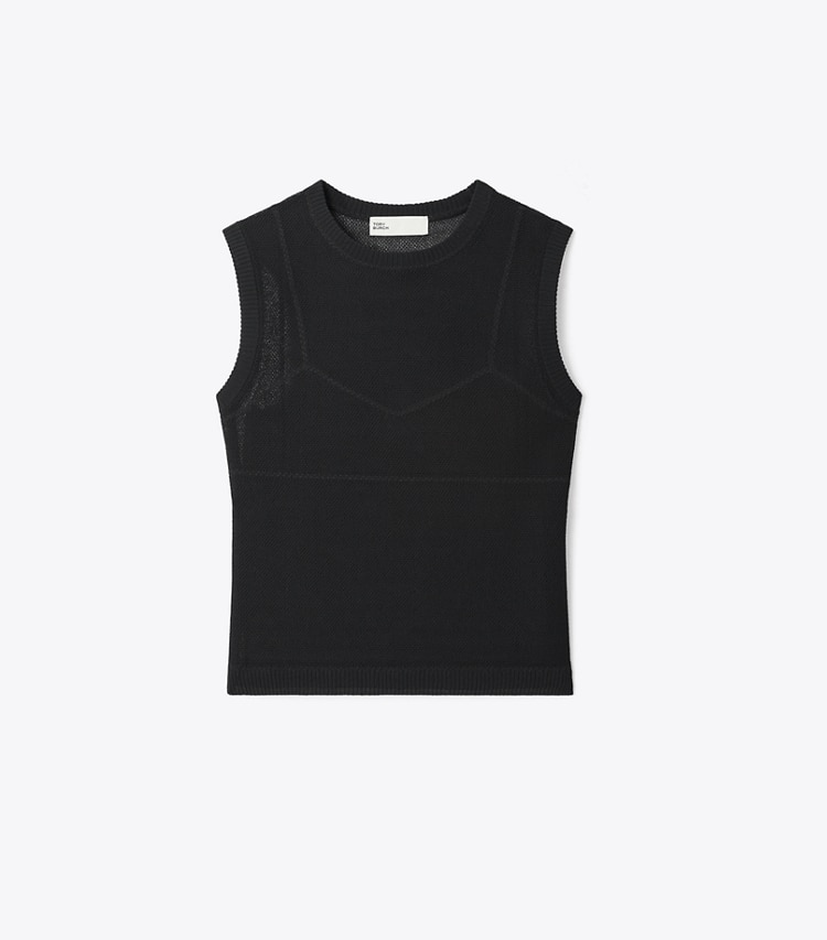 Tory Burch designer セーター コットン＆ナイロン メッシュトップス in Black / Black front