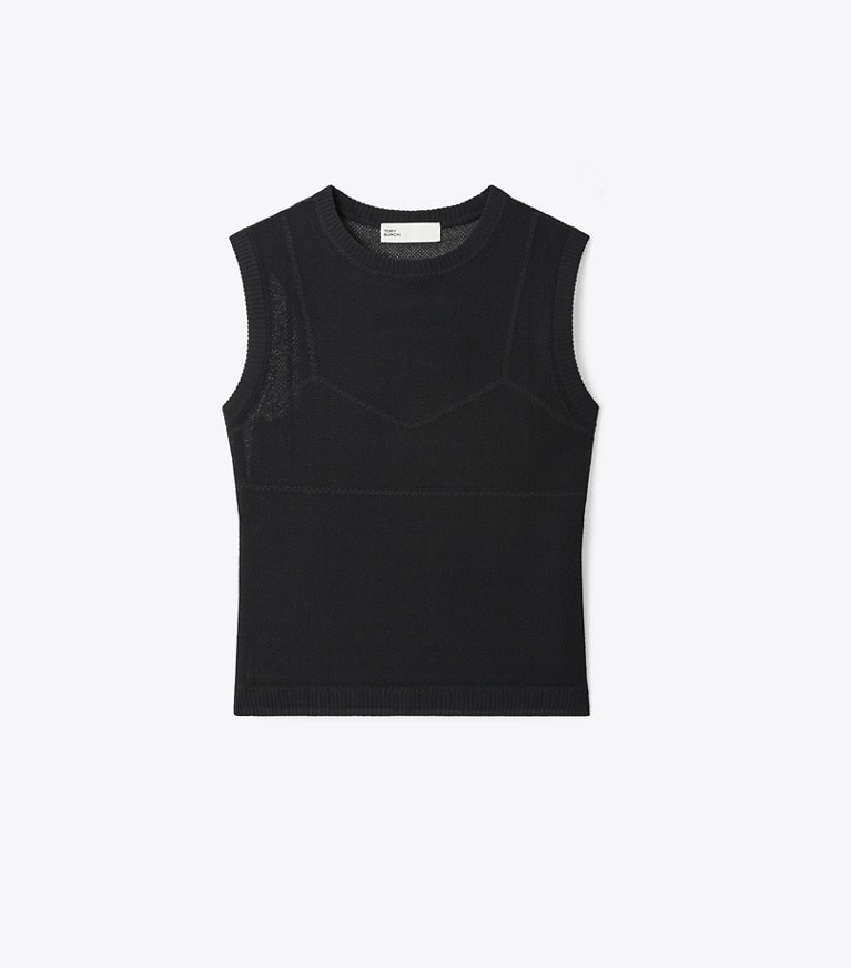 Tory Burch designer セーター コットン＆ナイロン メッシュトップス in Black / Black front