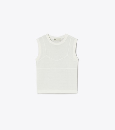 Tory Burch designer トップス コットン＆ナイロン メッシュトップス in White / White front