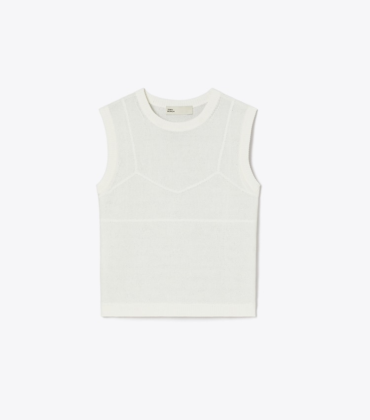 Tory Burch designer トップス コットン＆ナイロン メッシュトップス in White / White front
