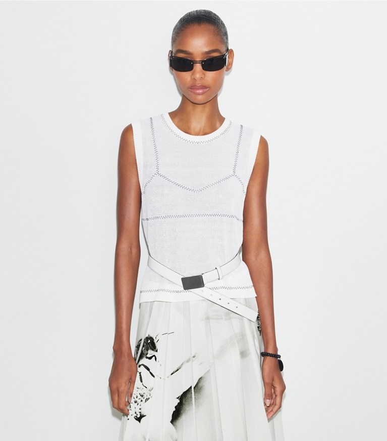 Tory Burch designer jackets Cotton And Nylon Mesh Top in White front