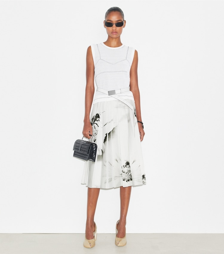 Tory Burch designer jackets Cotton And Nylon Mesh Top in White on model front