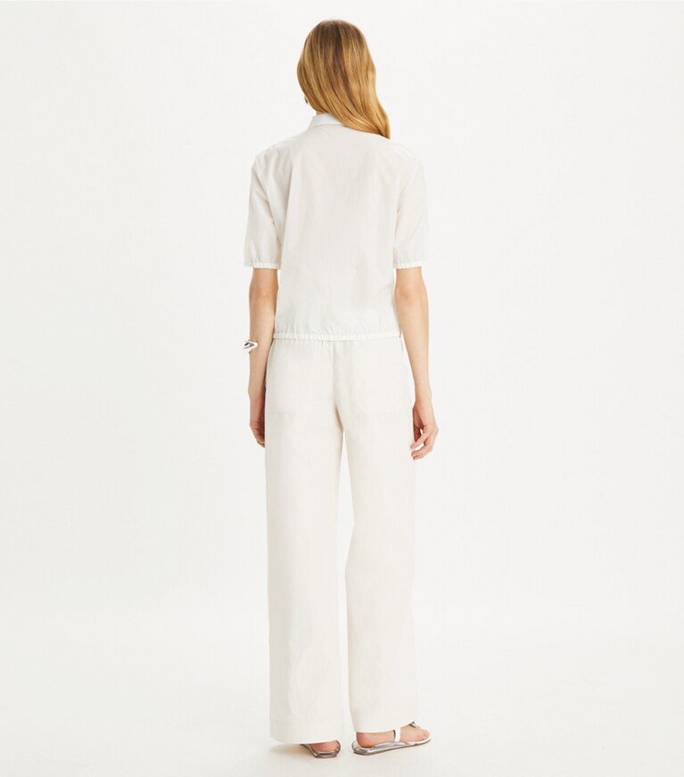 Tory Burch designer ボトムス コットン＆シルクポプリン パンツ in Pale Sandstone front