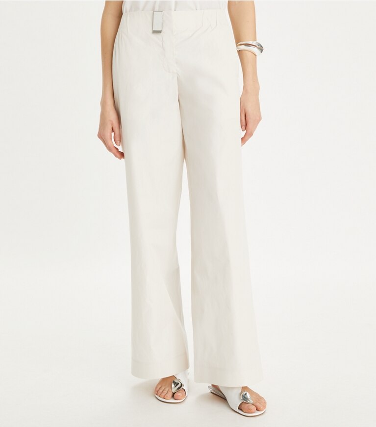Tory Burch designer ボトムス コットン＆シルクポプリン パンツ in Pale Sandstone front