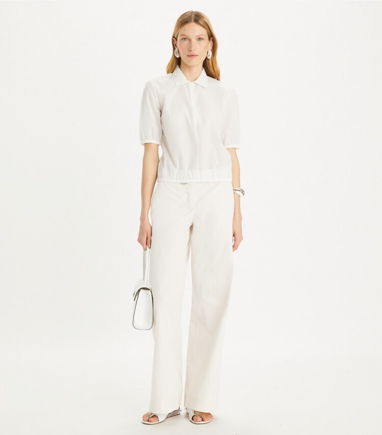 Tory Burch designer ボトムス コットン＆シルクポプリン パンツ in Pale Sandstone モデル前面
