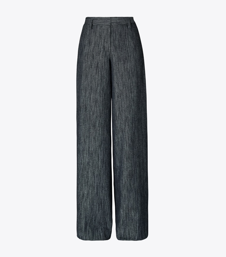 Tory Burch designer bottoms Cotton and Silk Wide-Leg Pants in Blue Warp/Light Blue front