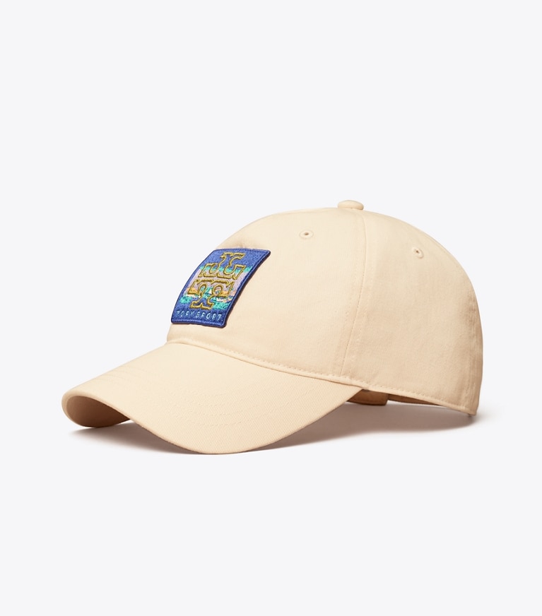 Tory Sport designer hats Cotton Baseball Hat with Patch in French Cream angle