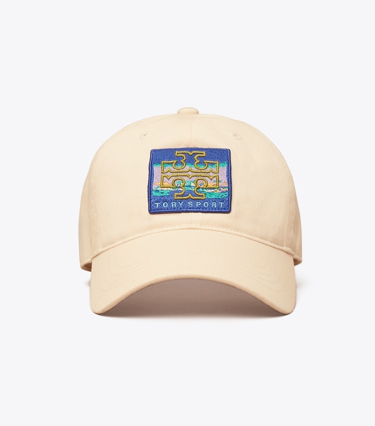 Tory Sport designer hats Cotton Baseball Hat with Patch in French Cream front