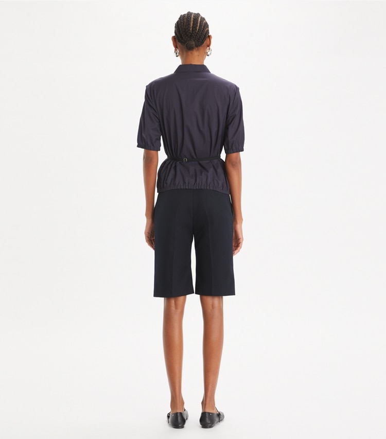 Tory Burch designer bottoms Cotton Bermuda Short in Midnight Ink on model back
