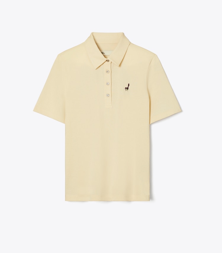 Tory Burch designer tops Cotton Birdie Polo in Sesame front