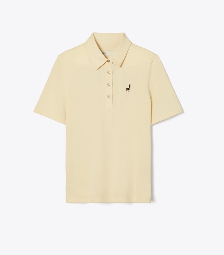 Tory Burch designer tops Cotton Birdie Polo in Sesame front