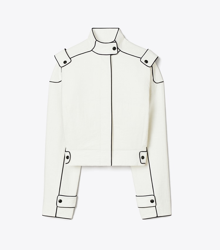 Tory Burch designer jackets Cotton Bomber Jacket in Marshmallow front