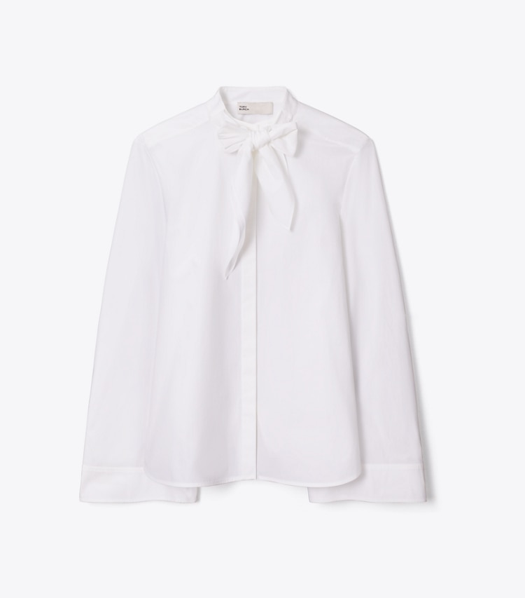 Tory Burch designer tops Cotton Bow Blouse in White front