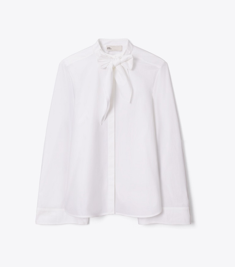 Tory Burch designer tops Cotton Bow Blouse in White front