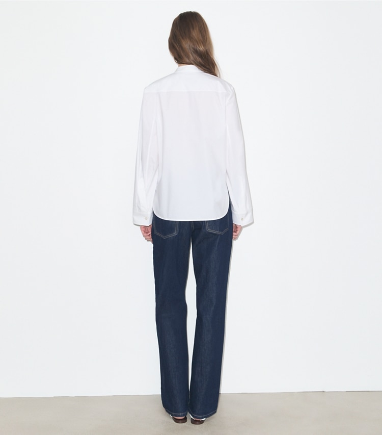 Tory Burch designer tops Cotton Bow Blouse in White on model back