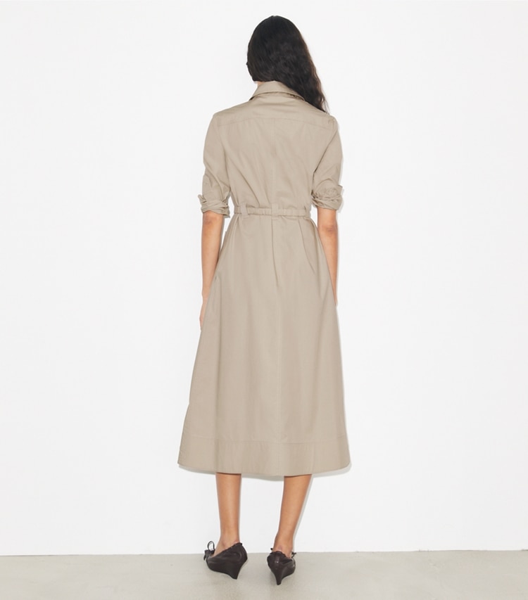 Tory Burch designer dresses Cotton Camp Dress in Gray on model back