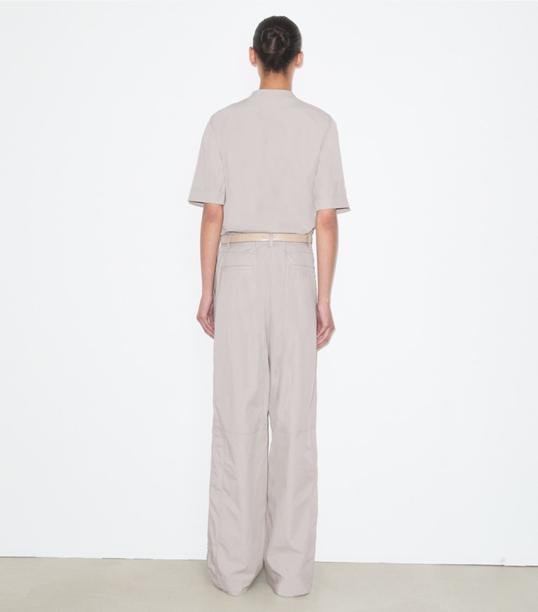 Tory Burch designer tops Cotton Camp Shirt in Gray on model back