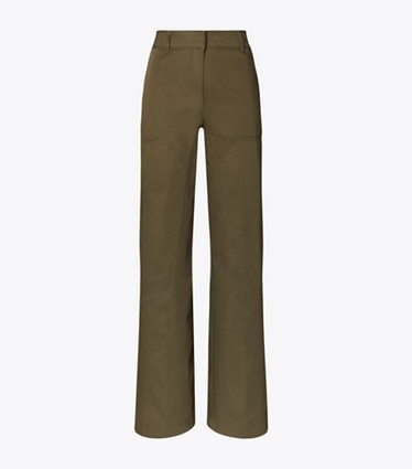 Tory Burch designer bottoms Cotton Cargo Pant in Olive Pesto front