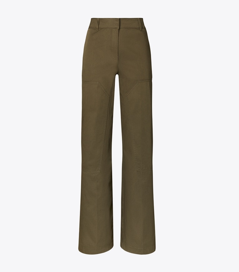 Tory Burch designer bottoms Cotton Cargo Pant in Olive Pesto front