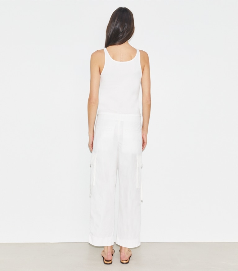Tory Burch designer bottoms Cotton Cargo Pant in Optic White front