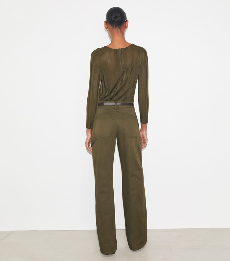 Tory Burch designer bottoms Cotton Cargo Pant in Olive Pesto front