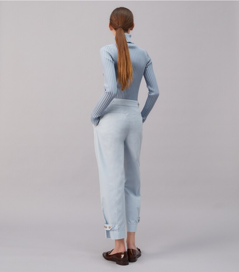 Tory Burch designer bottoms Cotton Cargo Pant in Blue Mist front