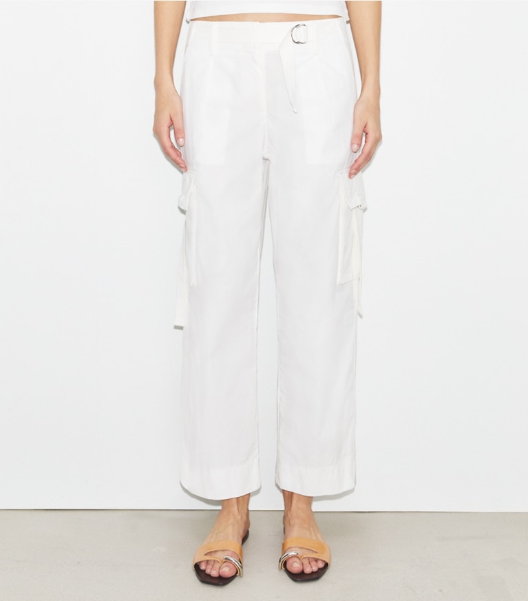 Tory Burch designer bottoms Cotton Cargo Pant in Optic White front