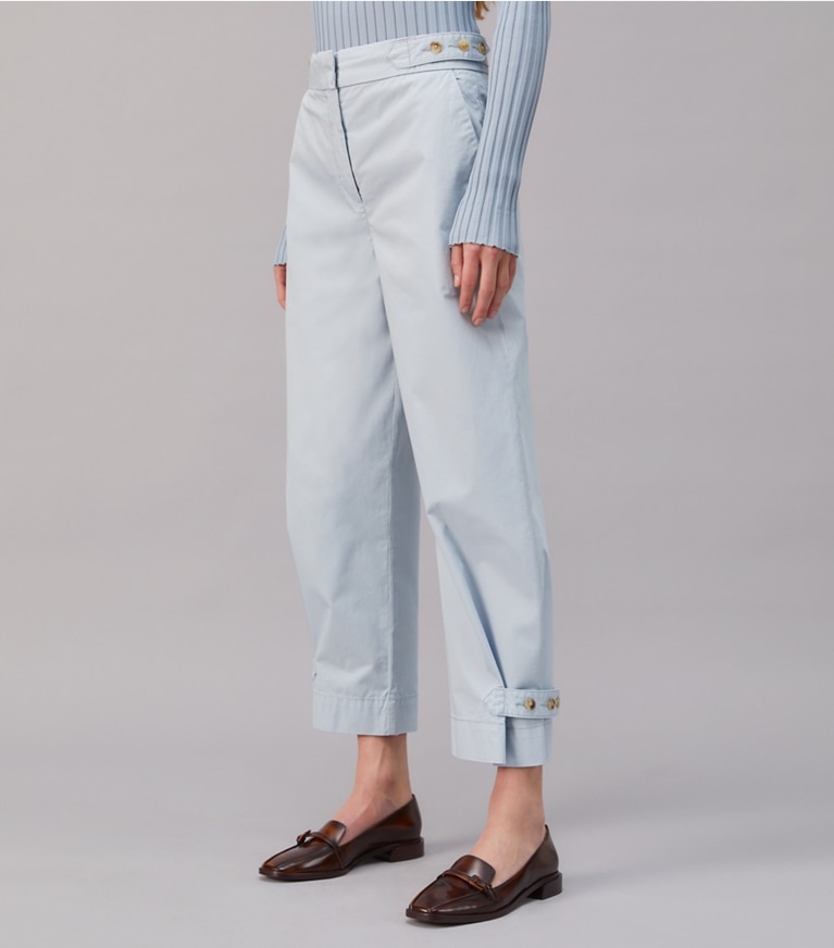 Tory Burch designer bottoms Cotton Cargo Pant in Blue Mist front