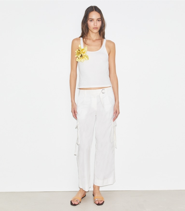 Tory Burch designer bottoms Cotton Cargo Pant in Optic White front