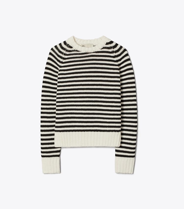 Tory Sport designer sweaters Cotton Cropped Sweater in Black / Snow White front