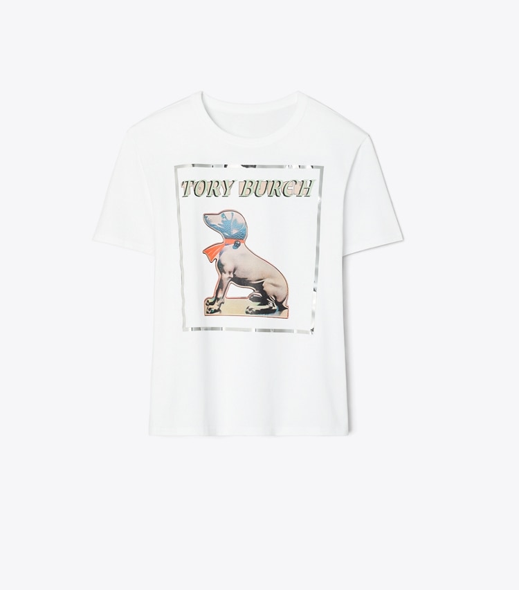 Tory Burch designer tops Cotton Dachsund T-Shirt in White Dachsund front