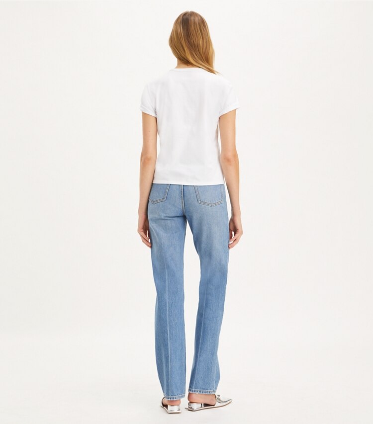 Tory Burch designer tops Cotton Dachsund T-Shirt in White Dachsund on model back