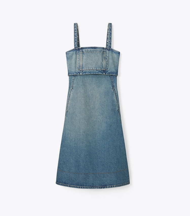 Tory Burch designer dresses Cotton Denim Dress in Classic Vintage Blue Wash front