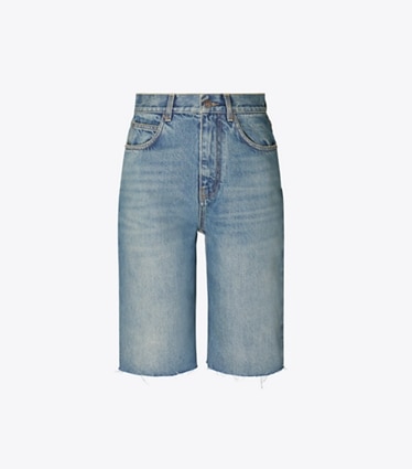 Tory Burch designer bottoms Cotton Denim Short in Vintage Blue Wash front