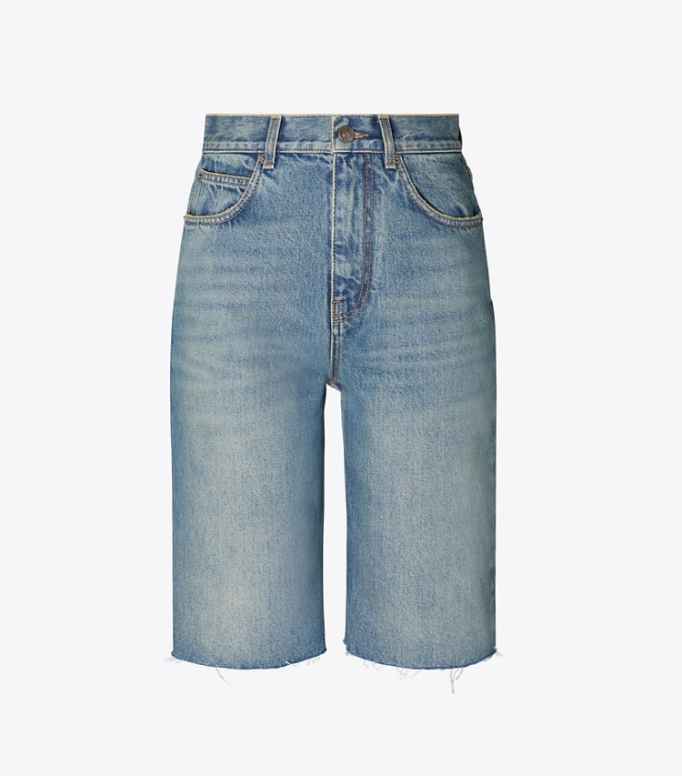 Tory Burch designer bottoms Cotton Denim Short in Vintage Blue Wash front