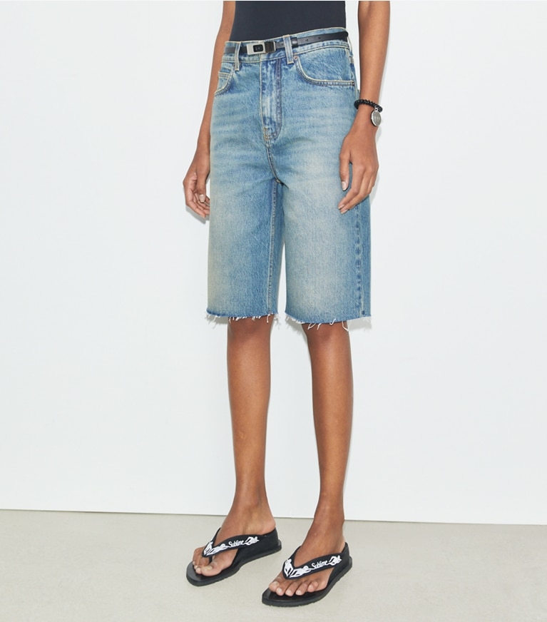 Tory Burch designer bottoms Cotton Denim Short in Vintage Blue Wash front