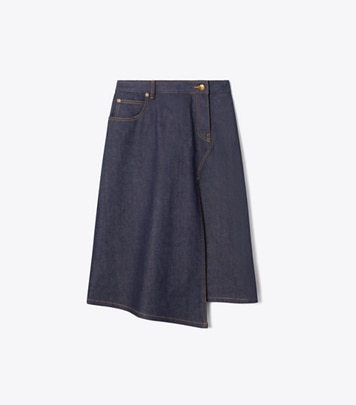 Tory Burch designer bottoms Cotton Denim Skirt in Raw/Unwashed front