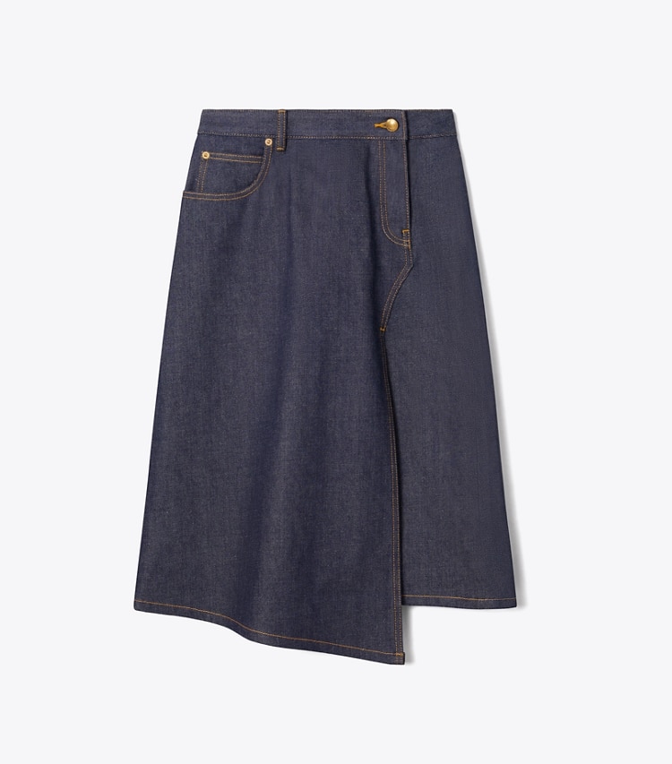 Tory Burch designer bottoms Cotton Denim Skirt in Raw/Unwashed front