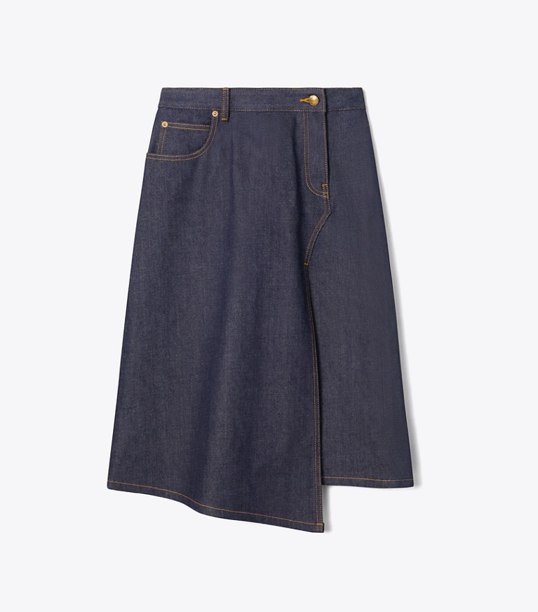 Tory Burch designer bottoms Cotton Denim Skirt in Raw/Unwashed front