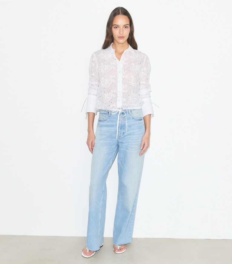 Tory Burch designer tops Cotton Eyelet Blouse in White additional on model