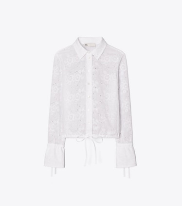Tory Burch designer tops Cotton Eyelet Blouse in White front