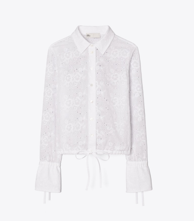 Tory Burch designer tops Cotton Eyelet Blouse in White front