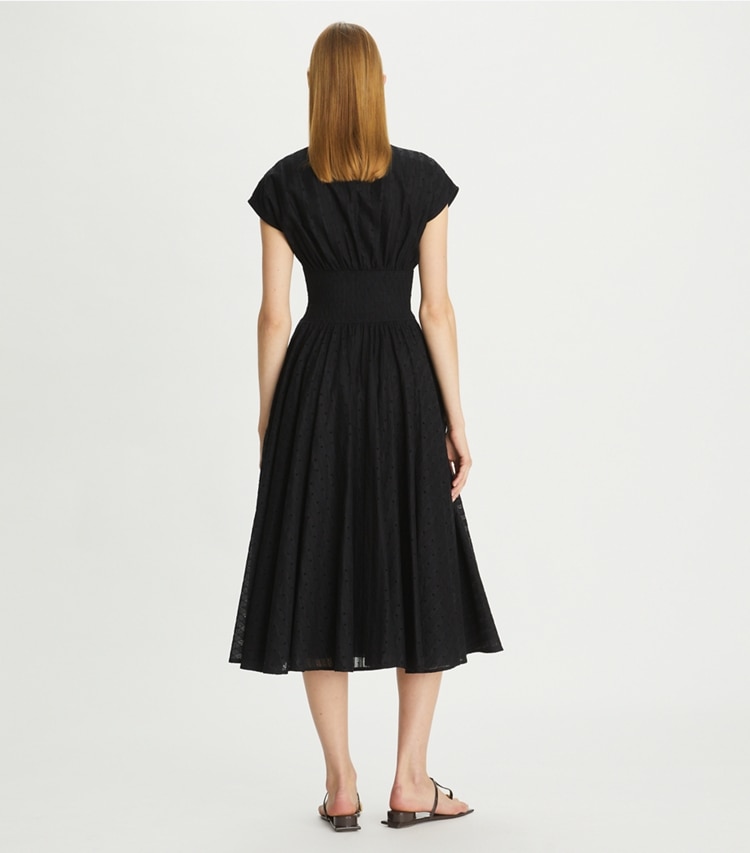 Tory Burch designer dresses Cotton Eyelet Dress in Black on model back