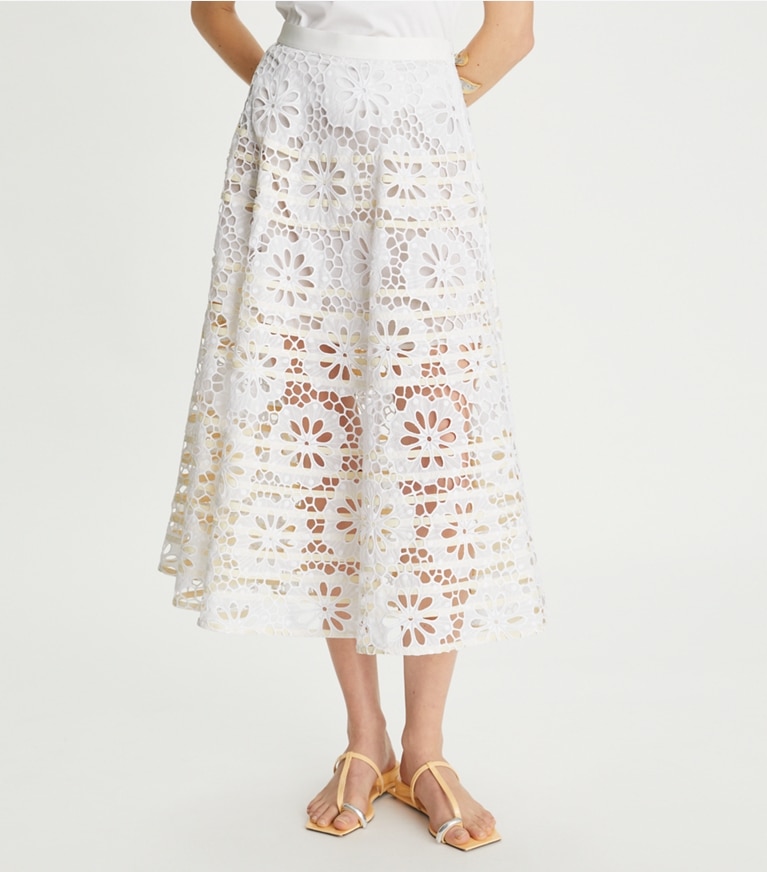 Cotton Eyelet Skirt: Women's Designer Bottoms | Tory Burch